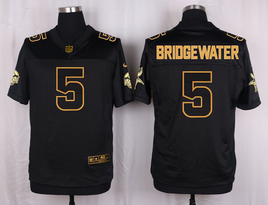 Nike Vikings 5 Teddy Bridgewater Pro Line Black Gold Collection Elite Jersey