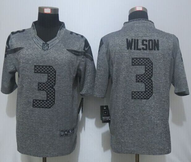 Nike Seahawks 3 Russell Wilson Grey Gridiron Grey Limited Jersey