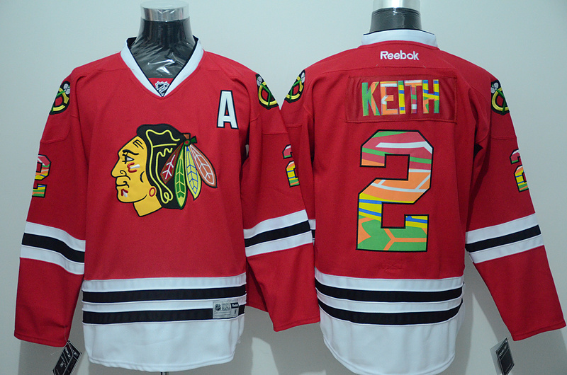 Blackhawks 2 Duncan Keith Red Colorful Letters Reebok Jersey