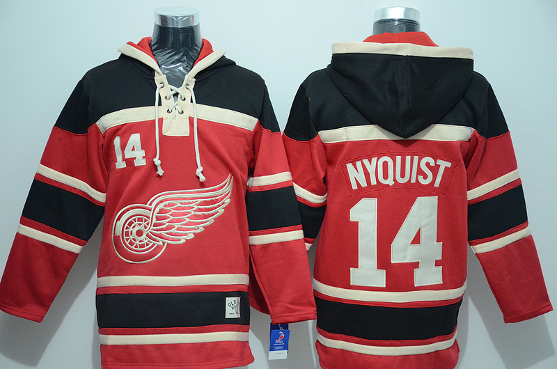 Red Wings 14 Gustav Nyquist Red All Stitched Hooded Sweatshirt