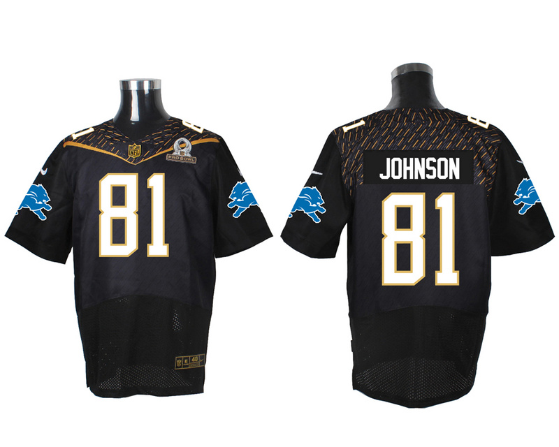 Nike Lions 81 Calvin Johnson Black 2016 Pro Bowl Elite Jersey