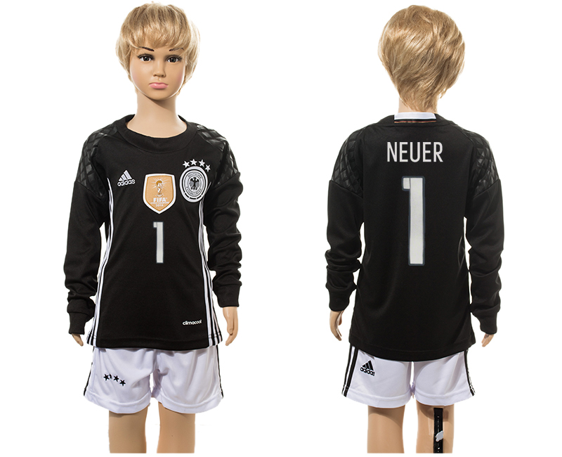 Germany 1 NEUER Goalkeeper Youth Long Sleeve UEFA Euro 2016 Jersey