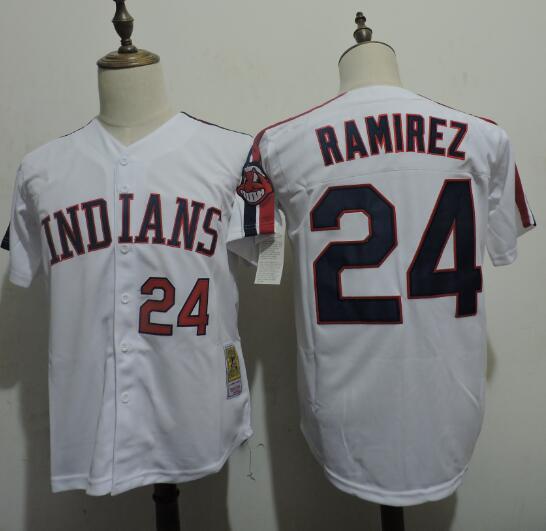 Indians 24 Manny Ramirez White Throwback Jersey