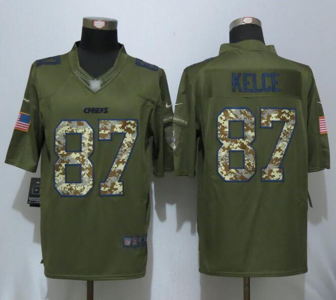 Nike Chiefs 87 Travis Kelce Olive Green Salute to Service Limited Jersey