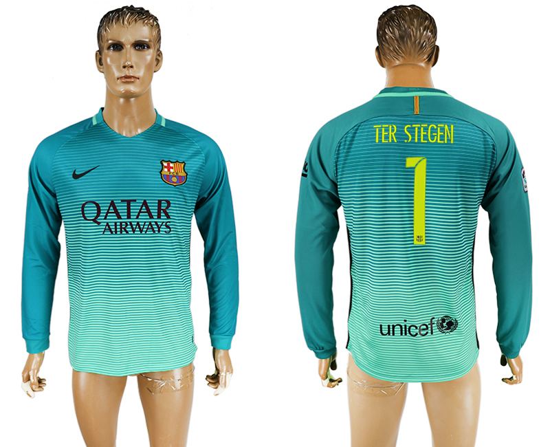 2016-17 Barcelona 1 TER STEGEN Third Away Long Sleeve Thailand Soccer Jersey