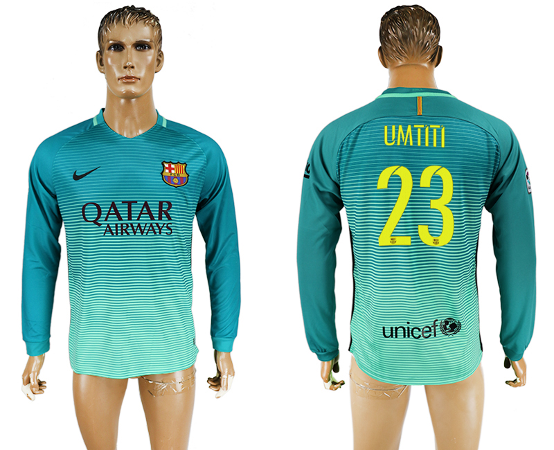 2016-17 Barcelona 23 UMTITI Third Away Long Sleeve Thailand Soccer Jersey
