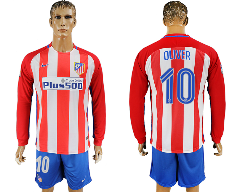 2016-17 Atletico Madrid 10 OLIVER Home Long Sleeve Soccer Jersey