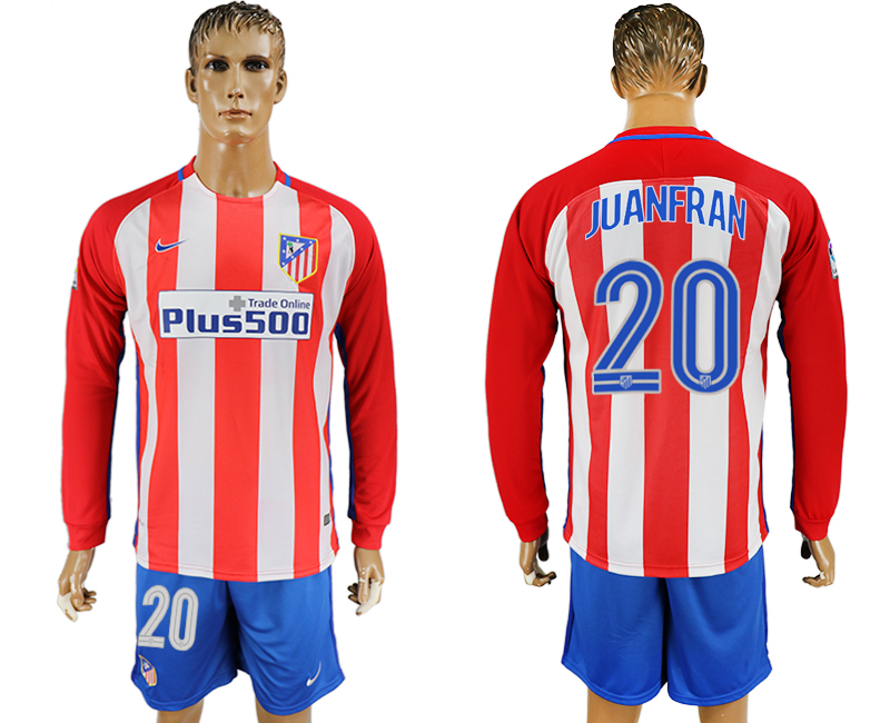2016-17 Atletico Madrid 20 JUANFRAN Home Long Sleeve Soccer Jersey