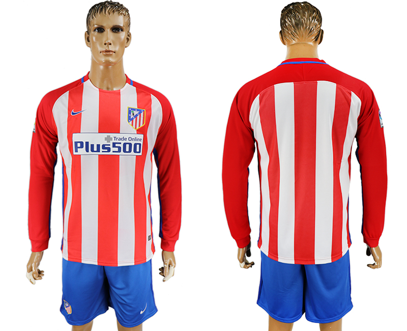 2016-17 Atletico Madrid Home Long Sleeve Soccer Jersey