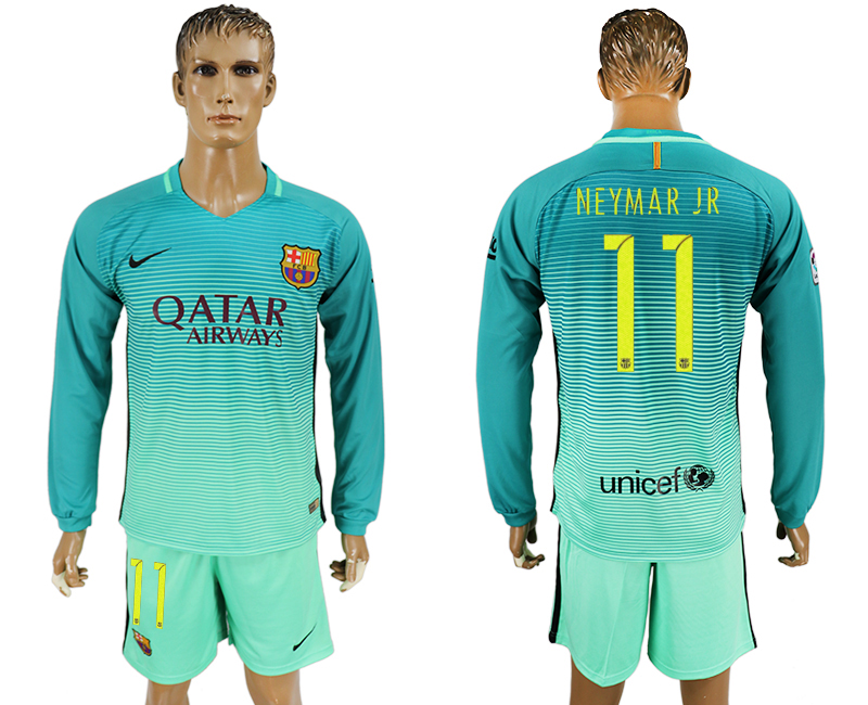 2016-17 Barcelona 11 NEYMAR JR Third Away Long Sleeve Soccer Jersey