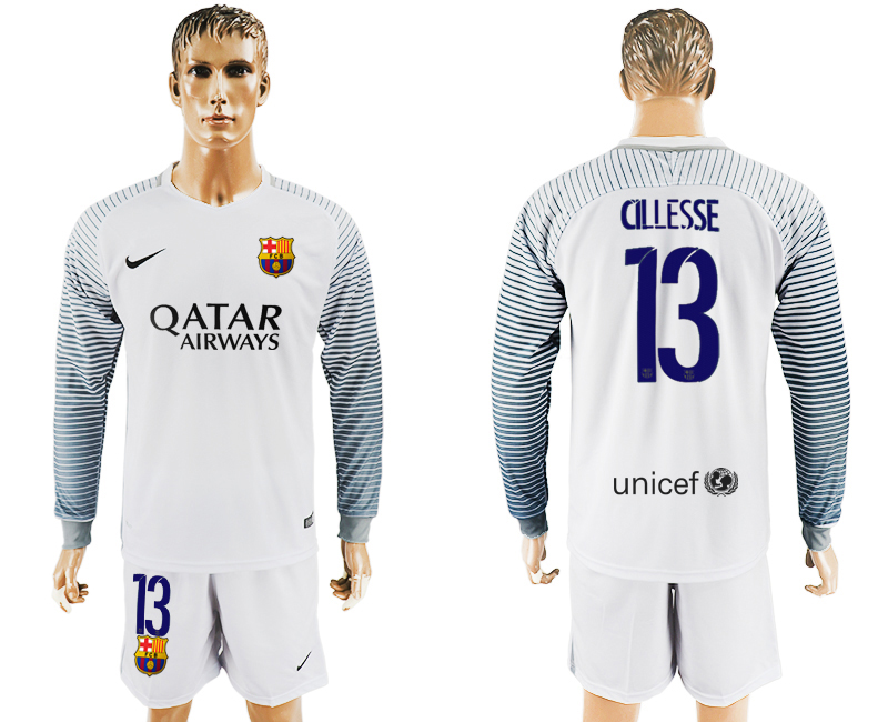 2016-17 Barcelona 13 CILLESSE White Long Sleeve Goalkeeper Soccer Jersey