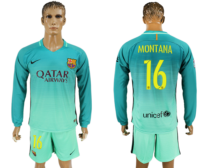 2016-17 Barcelona 16 MONTANA Third Away Long Sleeve Soccer Jersey 2016-17 Barcelona 16 MONTANA Third Away Long Sleeve Soccer Jersey