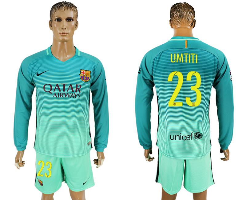 2016-17 Barcelona 23 UMTITI Third Away Long Sleeve Soccer Jersey