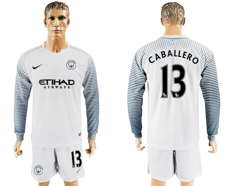 2016-17 Manchester City 13 CABALLERO White Long Sleeve Goalkeeper Soccer Jersey