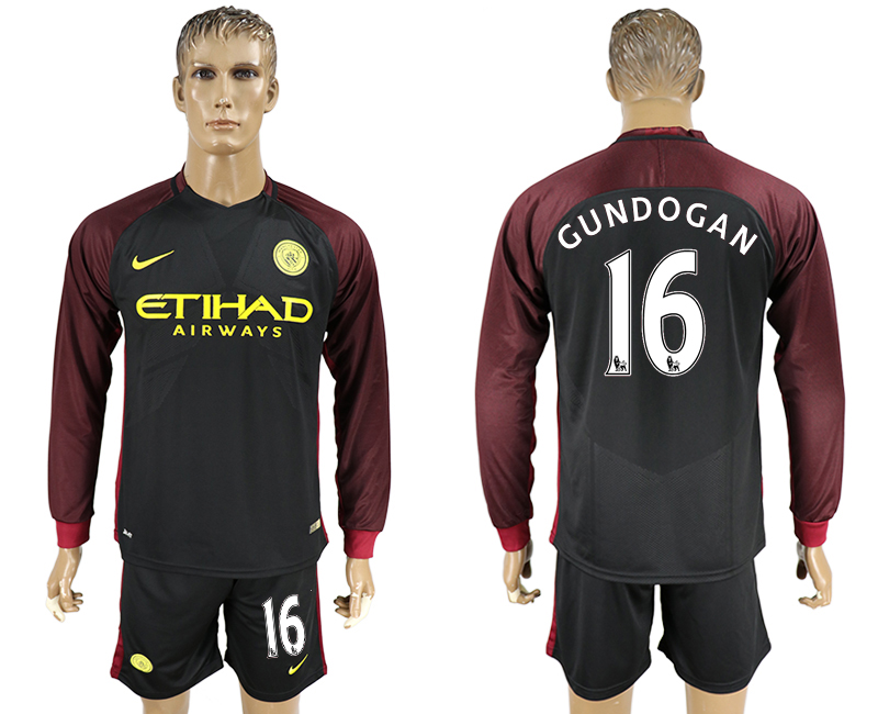 2016-17 Manchester City 16 GUNDOGAN Away Long Sleeve Soccer Jersey