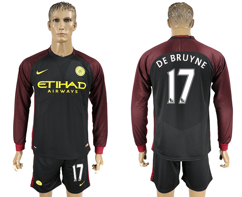 2016-17 Manchester City 17 DE BRUYNE Away Long Sleeve Soccer Jersey