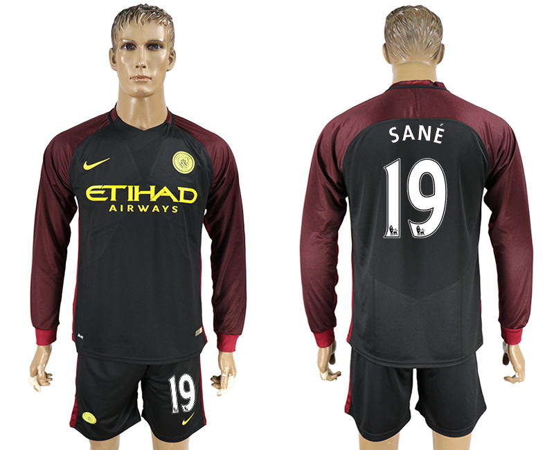 2016-17 Manchester City 19 SANE Away Long Sleeve Soccer Jersey