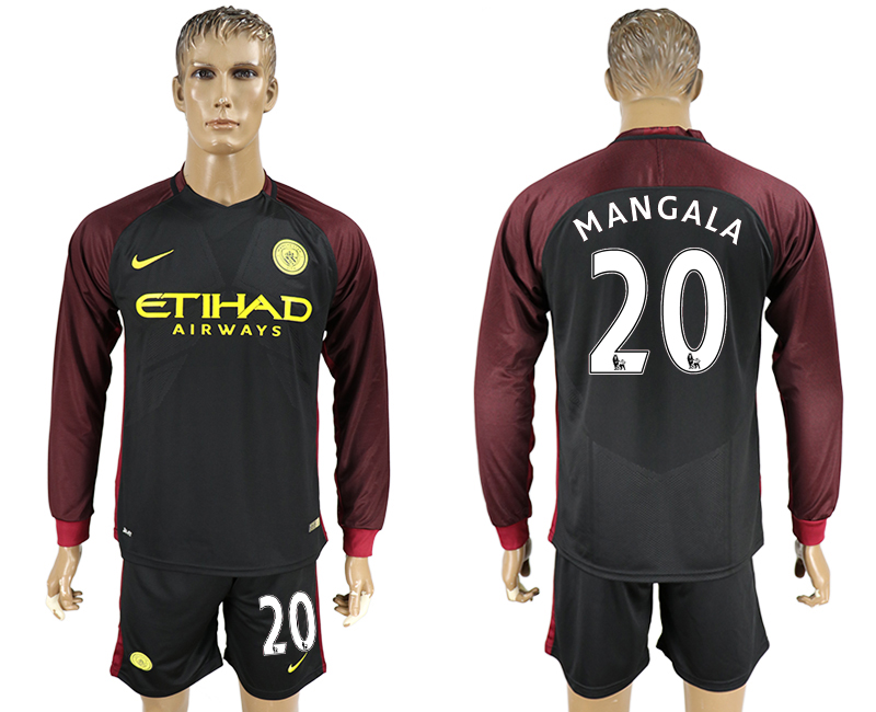 2016-17 Manchester City 20 MANGALA Away Long Sleeve Soccer Jersey