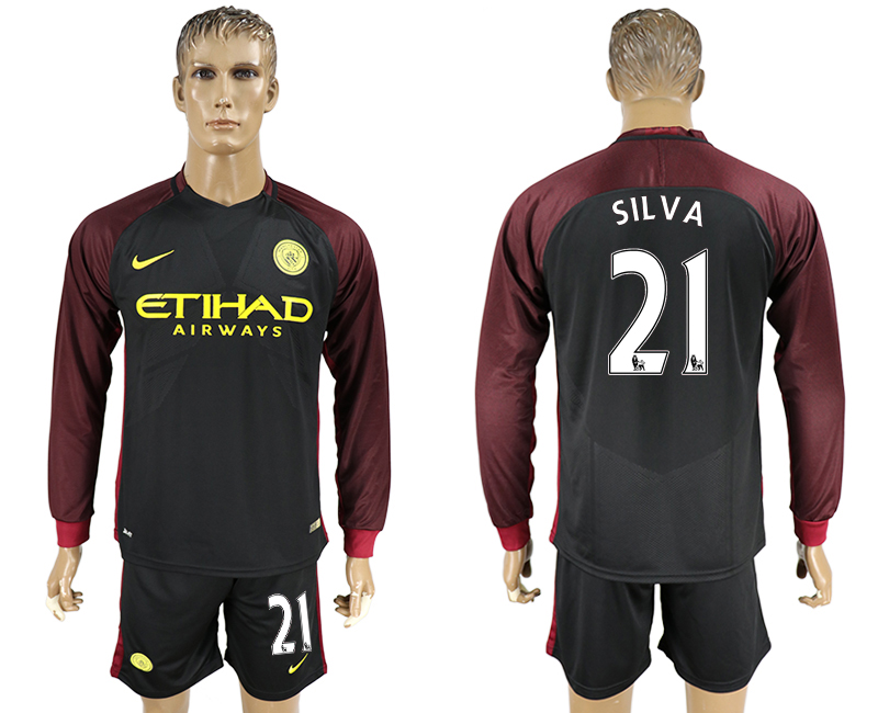 2016-17 Manchester City 21 SILVA Away Long Sleeve Soccer Jersey