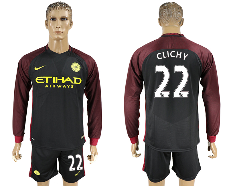 2016-17 Manchester City 22 CLICHY Away Long Sleeve Soccer Jersey 2016-17 Manchester City 22 CLICHY Away Long Sleeve Soccer Jersey