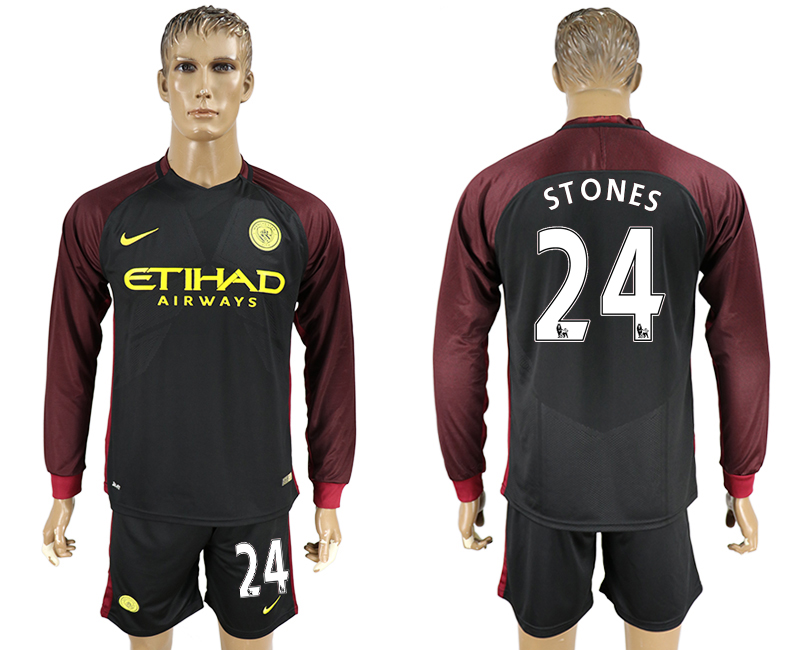 2016-17 Manchester City 24 STONES Away Long Sleeve Soccer Jersey