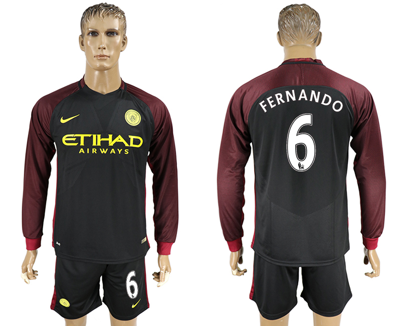 2016-17 Manchester City 6 FERNANDO Away Long Sleeve Soccer Jersey
