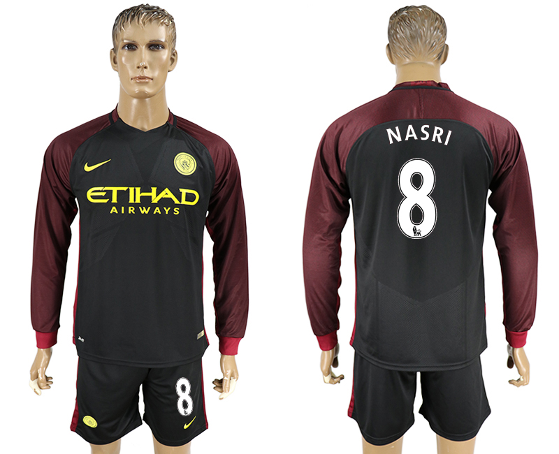 2016-17 Manchester City 8 NASRI Away Long Sleeve Soccer Jersey