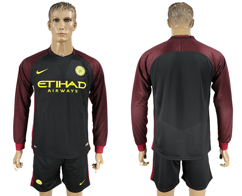 2016-17 Manchester City Away Long Sleeve Soccer Jersey