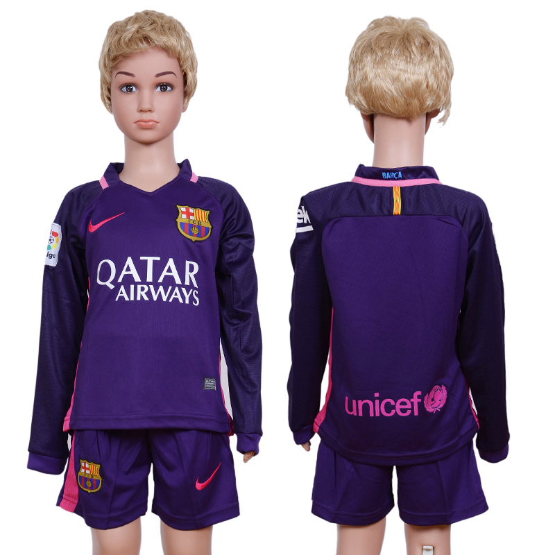 2016-17 Barcelona Away Youth Long Sleeve Soccer Jersey