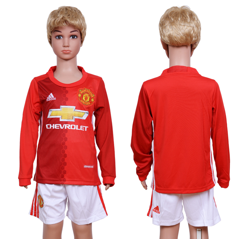 2016-17 Manchester United Home Youth Long Sleeve Soccer Jersey