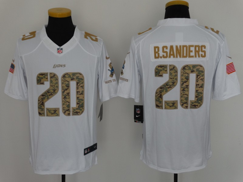 Nike Lions 20 Barry Sanders White Salute To Service Limited Jersey