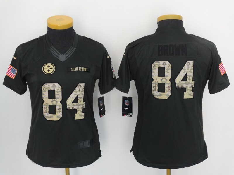 Nike Steelers 84 Anotonio Brown Anthracite Salute to Service Women Limited Jersey