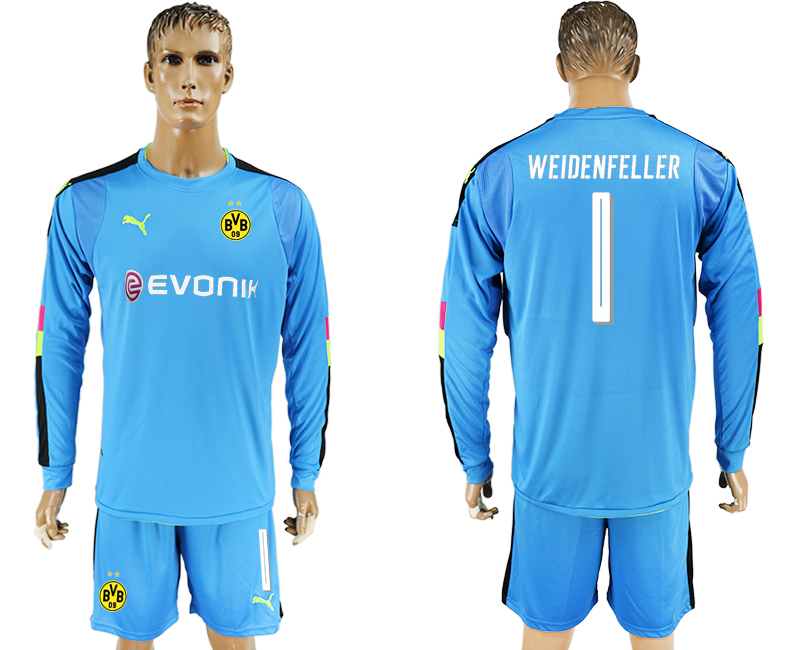 2016-17 Dortmund 1 WEIDENFELLER Blue Long Sleeve Goalkeeper Soccer Jersey