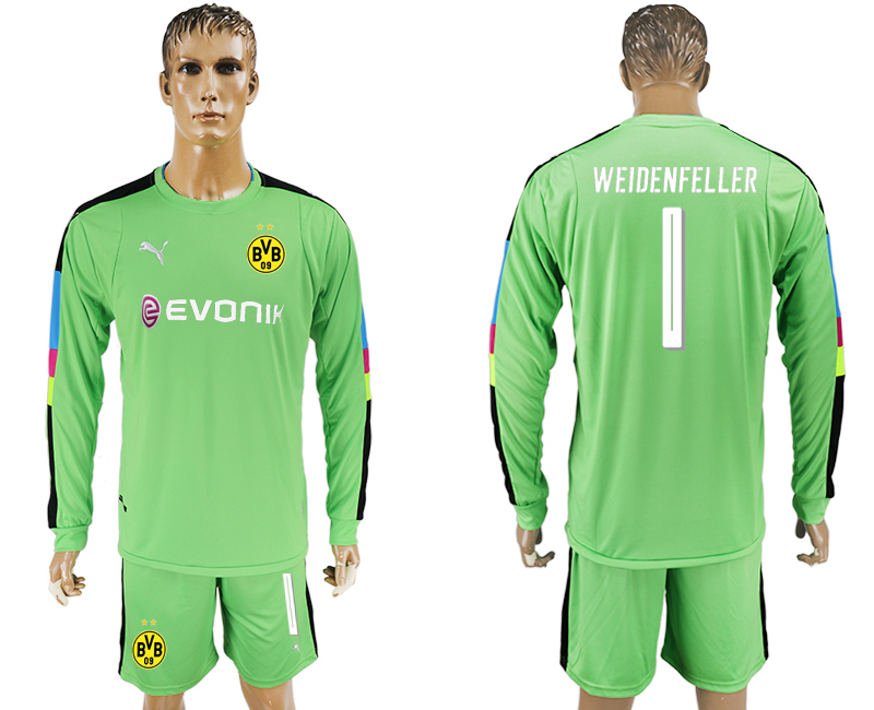 2016-17 Dortmund 1 WEIDENFELLER Green Long Sleeve Goalkeeper Soccer Jersey
