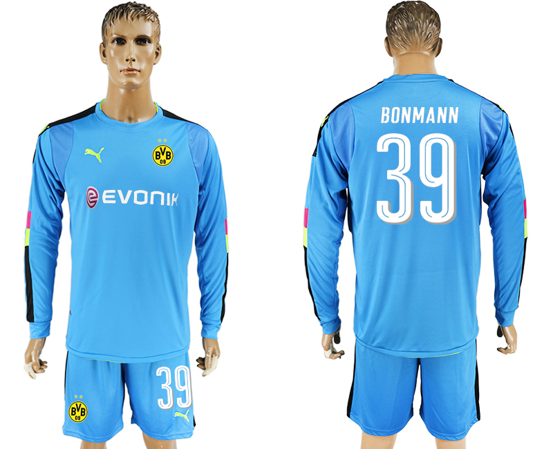 2016-17 Dortmund 30 BONMANN Blue Long Sleeve Goalkeeper Soccer Jersey