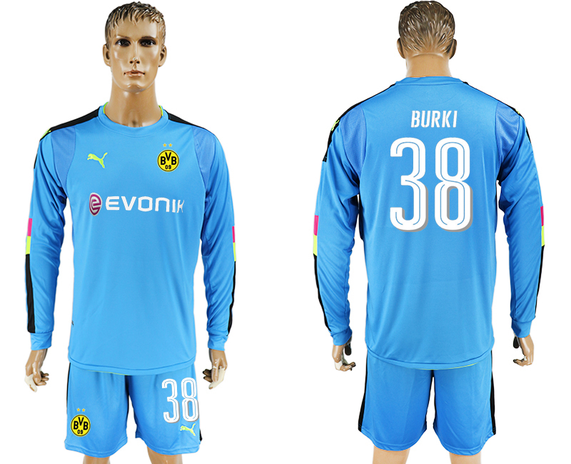 2016-17 Dortmund 38 BURKI Blue Long Sleeve Goalkeeper Soccer Jersey