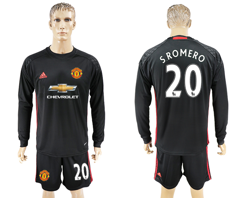 2016-17 Manchester United 29 S.ROMERO Black Long Sleeve Goalkeeper Soccer Jersey