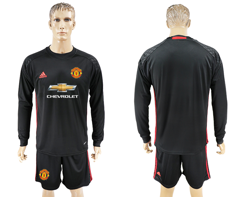 2016-17 Manchester United Black Long Sleeve Goalkeeper Soccer Jersey