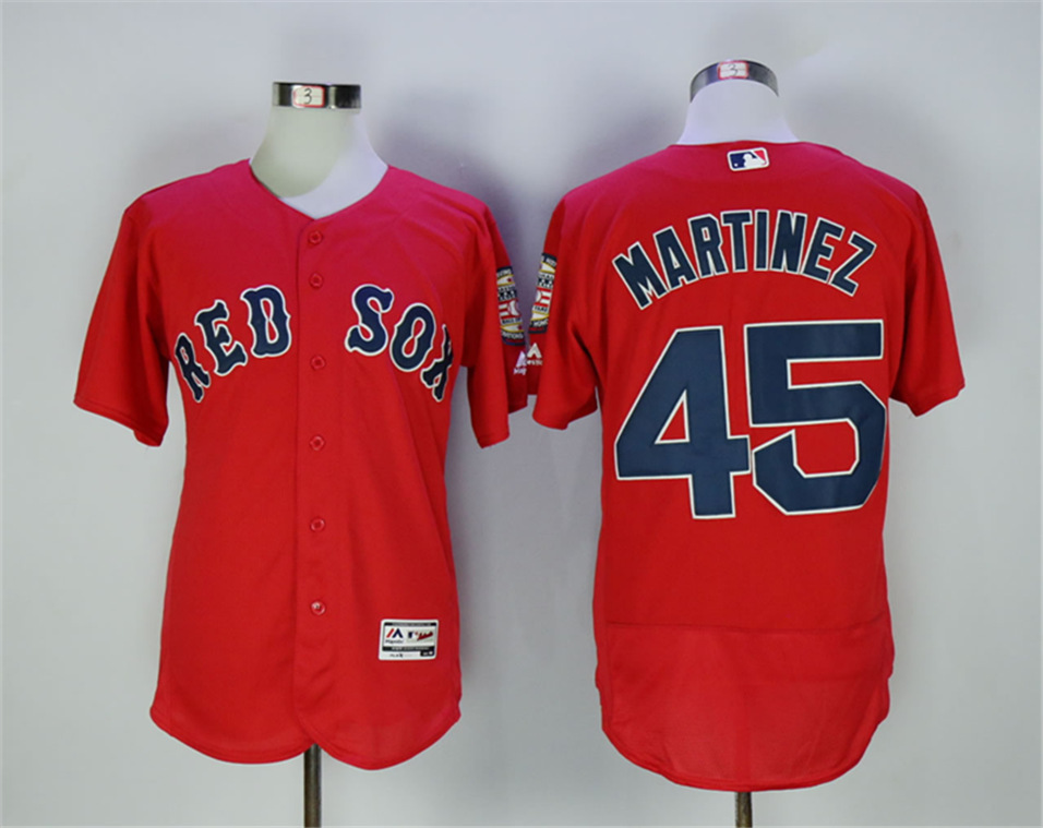 Red Sox 45 Pedro Martinez Red With 2015 Hall Of Fame Patch Flexbase Jersey