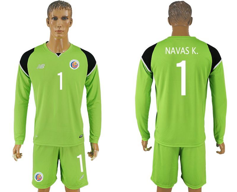 2016-17 Costa Rica 1 NAVAS K. Green Goalkeeper Long Sleeve Soccer Jersey