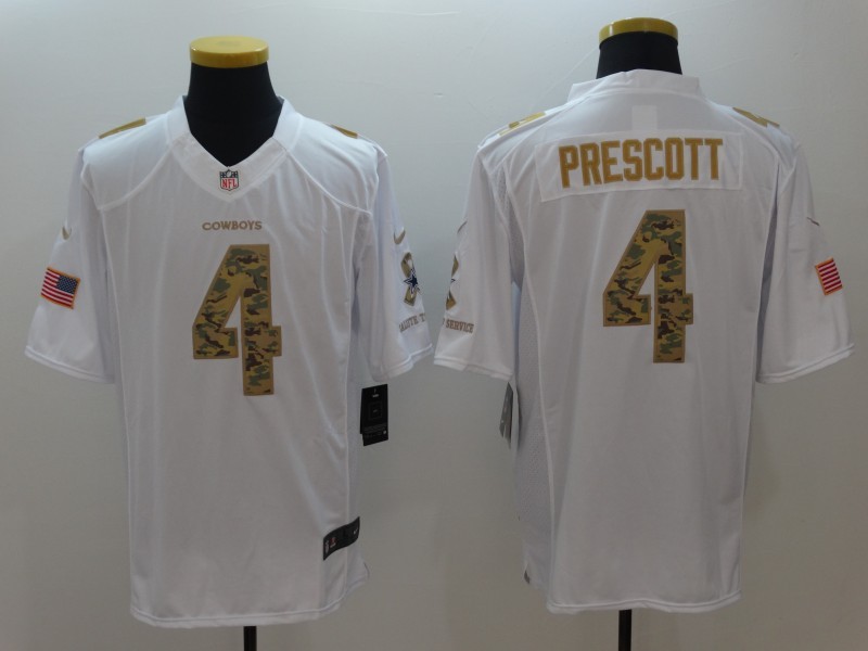 Nike Cowboys 4 Dak Prescott White Salute to Service Limited Jersey
