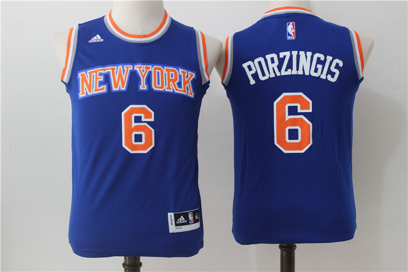Knicks 6 Kristaps Porzingis Blue Youth Swingman Jersey - Click Image to Close