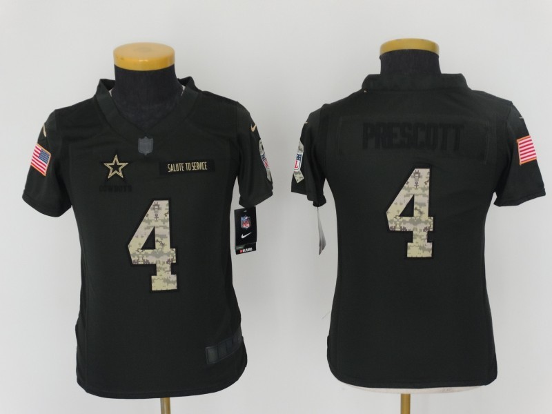 Nike Cowboys 4 Dak Prescott Anthracite Salute to Service Youth Limited Jersey
