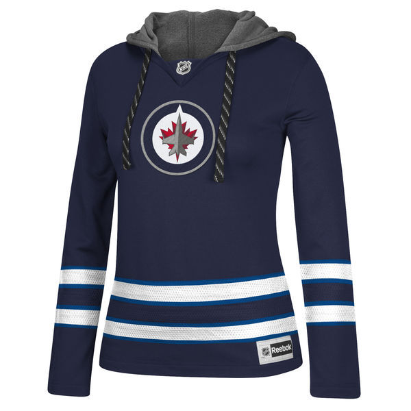 Winnipeg Jets Navy All Stitched Women's Hooded Sweatshirt