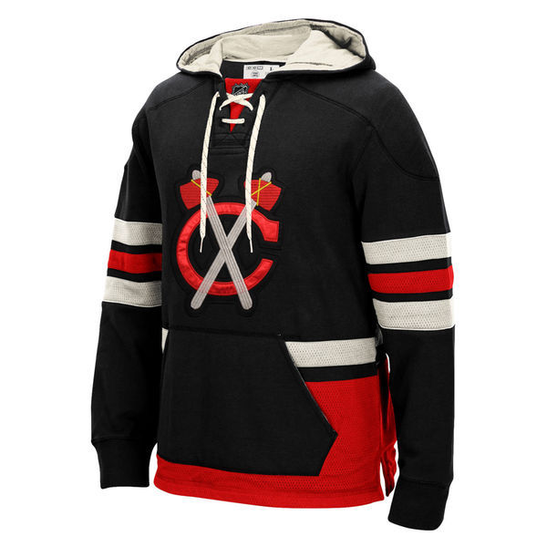 Chicago Blackhawks Black All Stitched Men's Hooded Sweatshirt - Click Image to Close