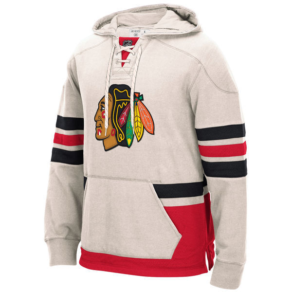 Chicago Blackhawks Cream All Stitched Men's Hooded Sweatshirt - Click Image to Close