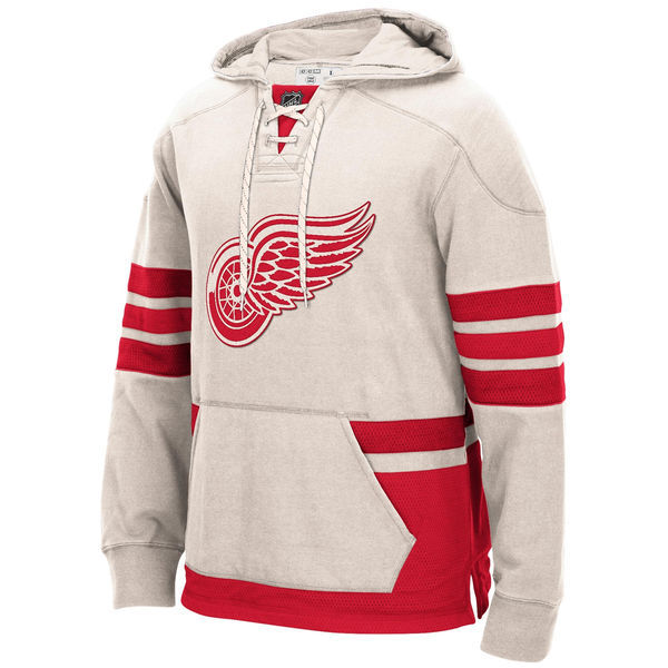 Detroit Red Wings Cream All Stitched Men's Hooded Sweatshirt