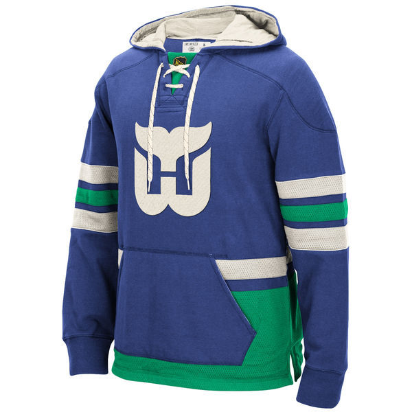 Hartford Whalers Blue All Stitched Men's Hooded Sweatshirt - Click Image to Close