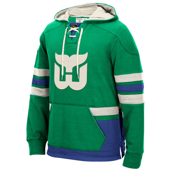 Hartford Whalers Green All Stitched Men's Hooded Sweatshirt - Click Image to Close