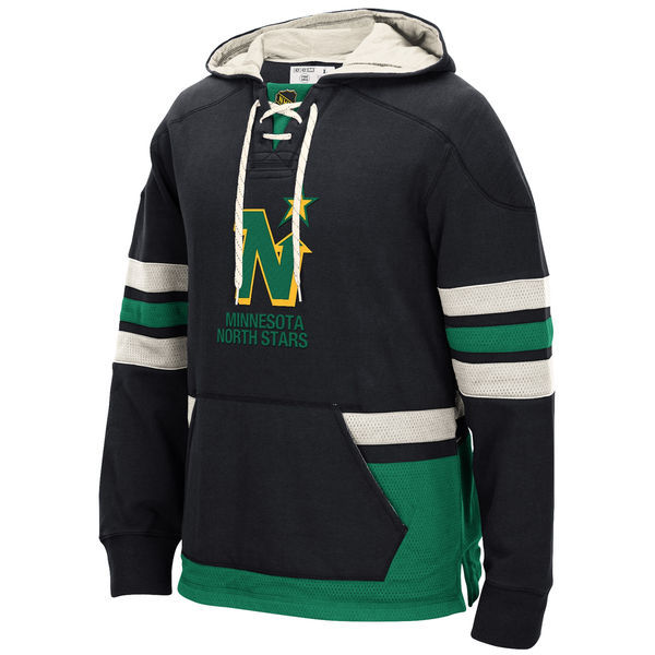 Minnesota North Stars Black All Stitched Men's Hooded Sweatshirt - Click Image to Close